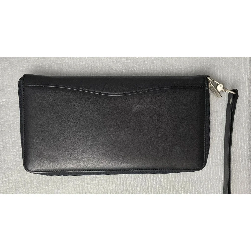 Brookstone Travel Wallet Soft Black Nappa Leather For Passport Air Tickets Cards